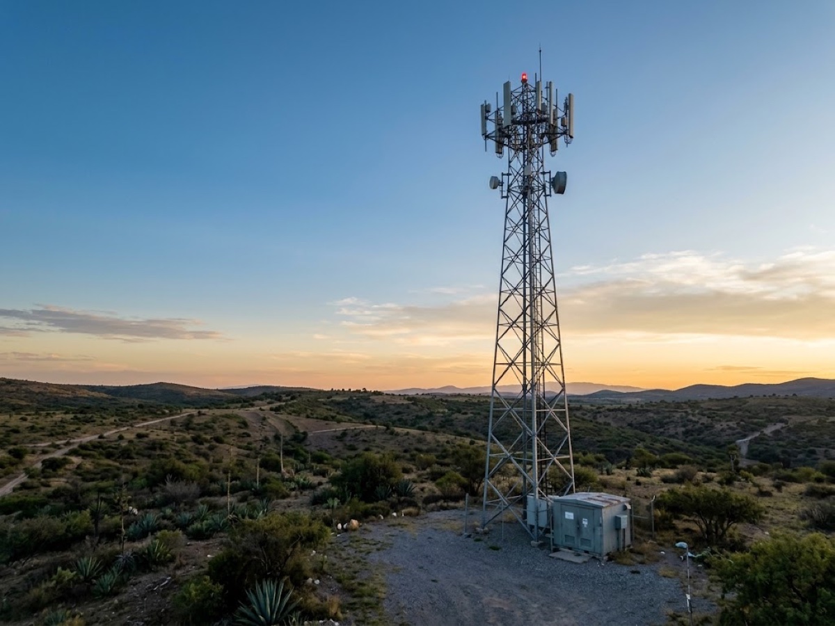 Torre de telecomunicaciones de misión crítica al atardecer
